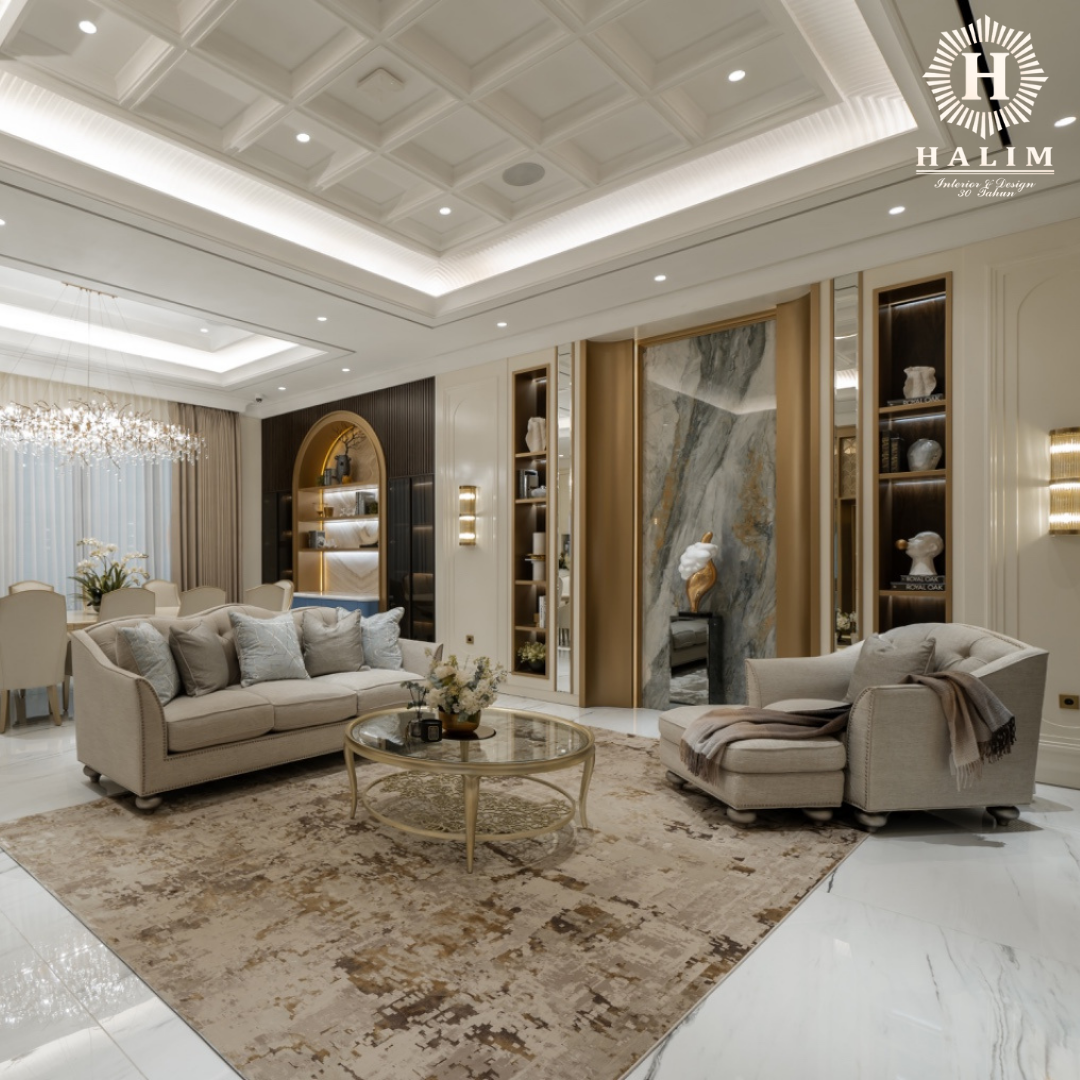 Design Interior Mewah Ruang tamu dan keluarga by Halim Interior & Design